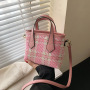 Checked Bucket Bag Woolen Wool Handbag Women's Bag