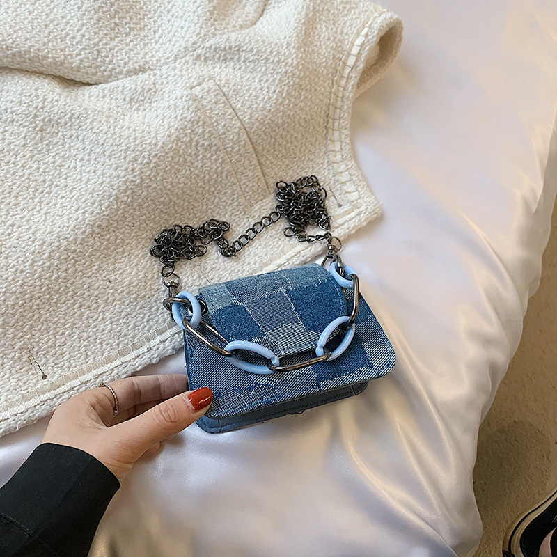 Ins Japanese Denim Canvas Handbags Ladies Crossbody Bag 2021 New Literary & Artistic Retro Lattice Chain Purses And Handbags