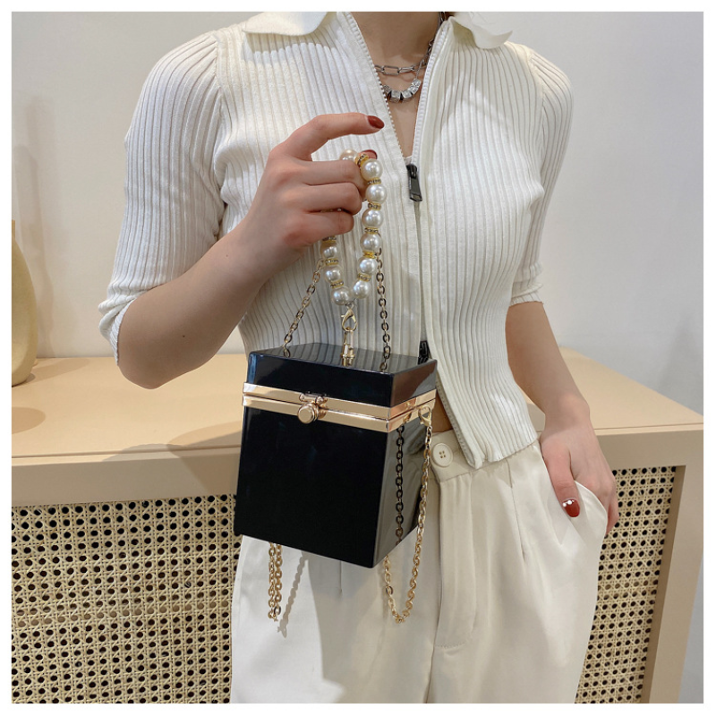 Popular Pearl Chain Acrylic Box Bag Fashion Shoulder Handbags Hand Bags Women Handbags Ladies Purse