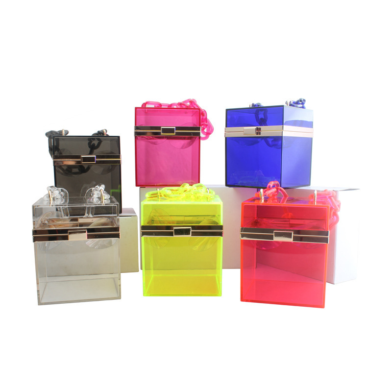 Transparent acrylic clear color box shaped handbags women hand bags chain purses bags women handbags ladies
