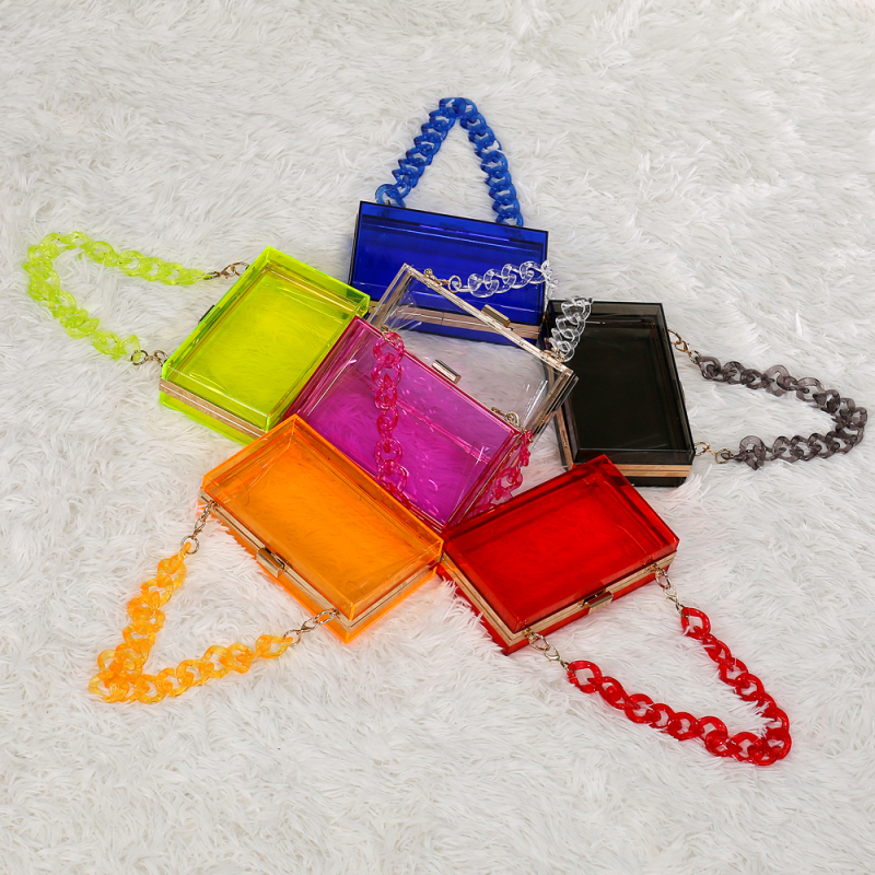 Ladies One Shoulder Crossbody Transparent Acrylic Handbag Chain Small Square Bag