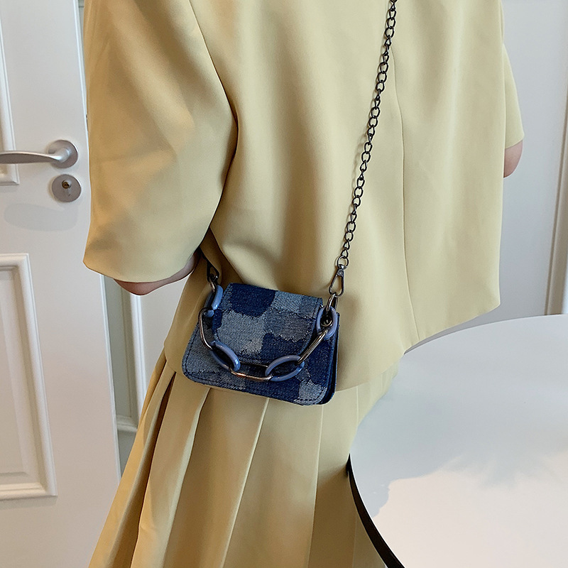 Ins Japanese Denim Canvas Handbags Ladies Crossbody Bag 2021 New Literary & Artistic Retro Lattice Chain Purses And Handbags