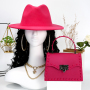 Solid Color Jazz Hat And Women's PVC Rivet Shoulder Handbag