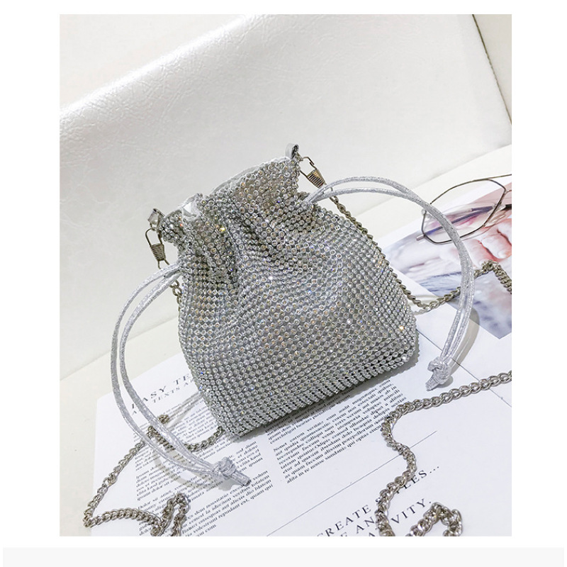 Ins Simple Rhinestone Bucket Bag Lady Bag 2021 New Fashion Texture Chain Messenger Bag Handbag For Woman