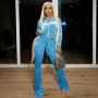 American Fashion Casual Solid Color Velvet Rib Stitching Sports And Leisure Women Hoodie Suit Two-Piece Flared Pants Ladies