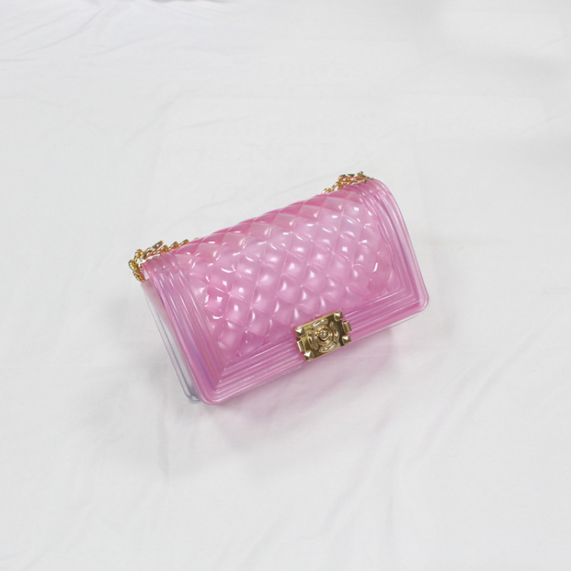 Fashion Transparent Mini Rainbow Chain Bags Color Pu Small Square Hand Bags Jelly Purse Handbags For Women
