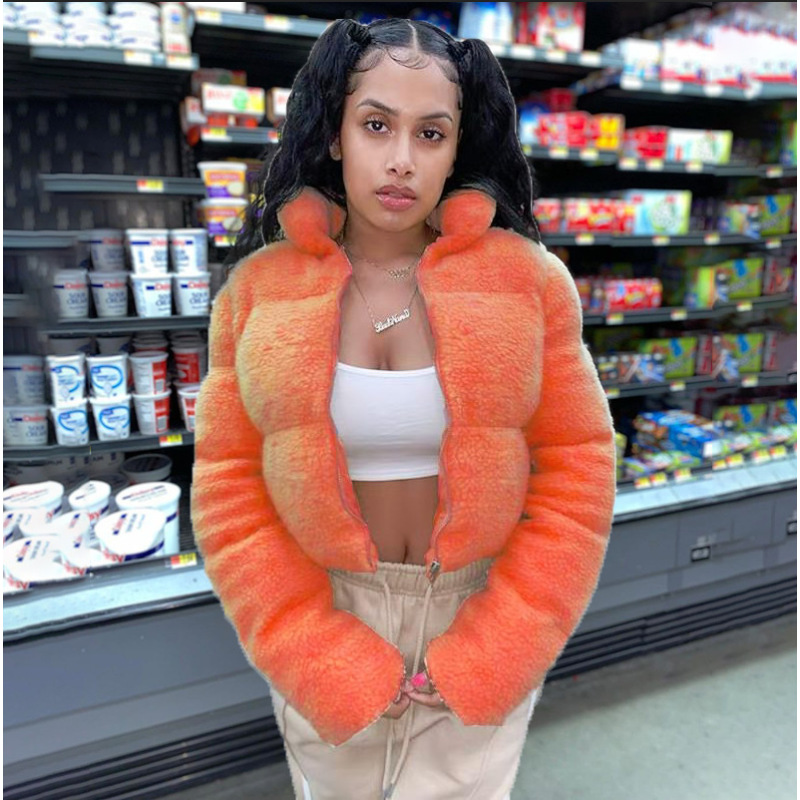 Women'S Clothing New Autumn And Winter Women'S Pure Color Fashion Stand-Up Collar Zipper Long-Sleeved Warm Lamb Cotton Jacket