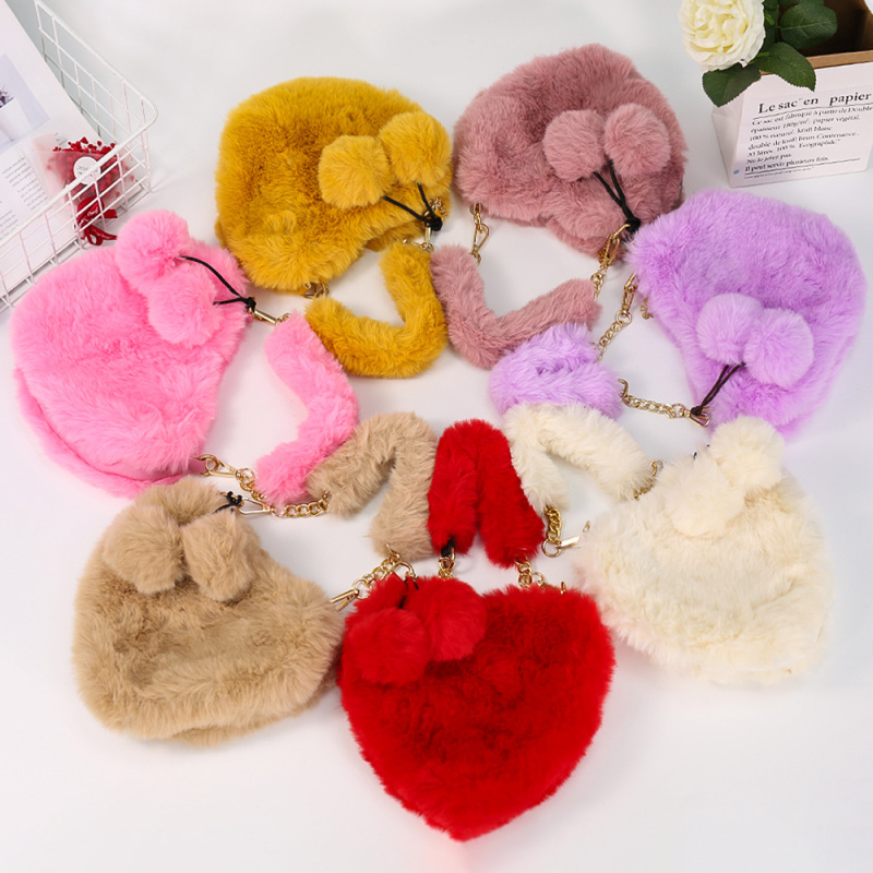 Ins Fun Creatibe Love Heart Shape Crossbody Handbags Autumn And Winter New Plush Purses And Handbags For Women