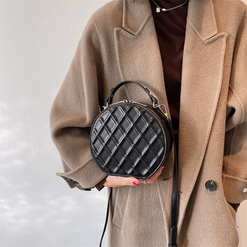 Diamond Indentation Round Cake Handbag Women'S Tote Bag Autumn New Korean Fashion One-Shoulder Diagonal Handbags