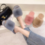 2021 New Fashion Cotton Slippers Women Open Toe Home Warmth In Winter Word Wool Slippers Winter Floor Plush Women's Slippers