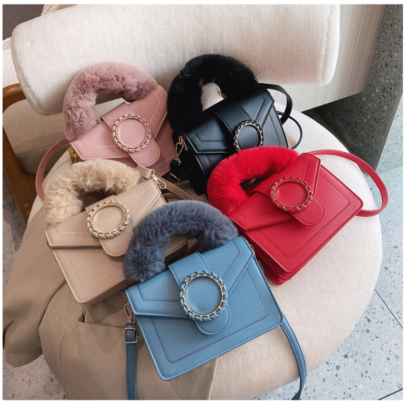 Autumn Winter furry handle square bags women handbags ladies hand bag luxury purses and handbags for women