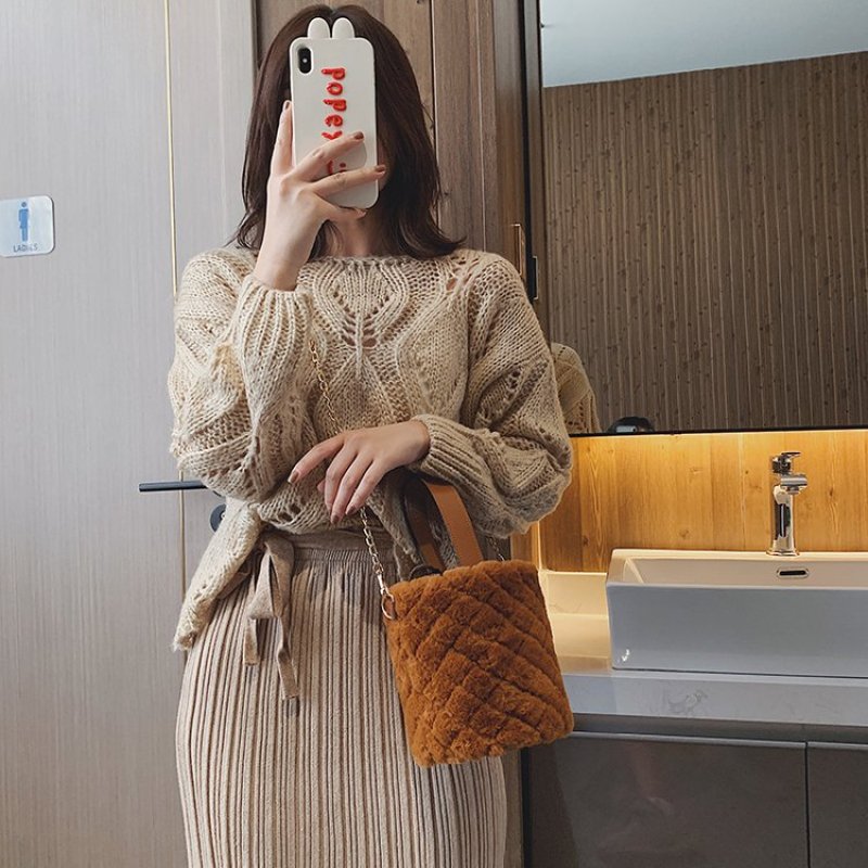 New plush faux fur bucket bag women handbags luxury handbag for women purses and handbags