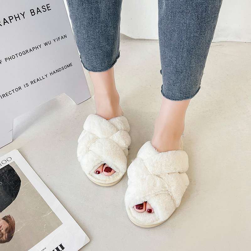 Women's Cross-Hair Slippers To Keep Warm Flat Slippers