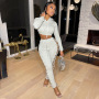 Autumn And Winter Models Euro-American Fashion Corn Eyelet Straps Solid Color Pants Suit Sexy Hollow Sweater Two-Piece Suit