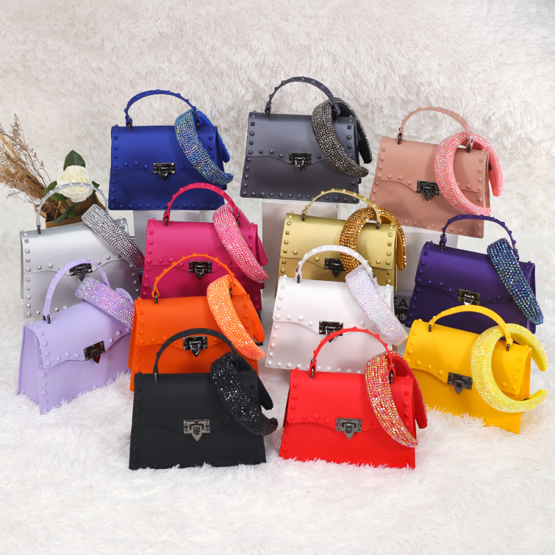 2021 New Combination Fashion Matte Pvc Jelly Bag Rivet With A Headband Set Portable Single-Shoulder Diagonal Women Handbag