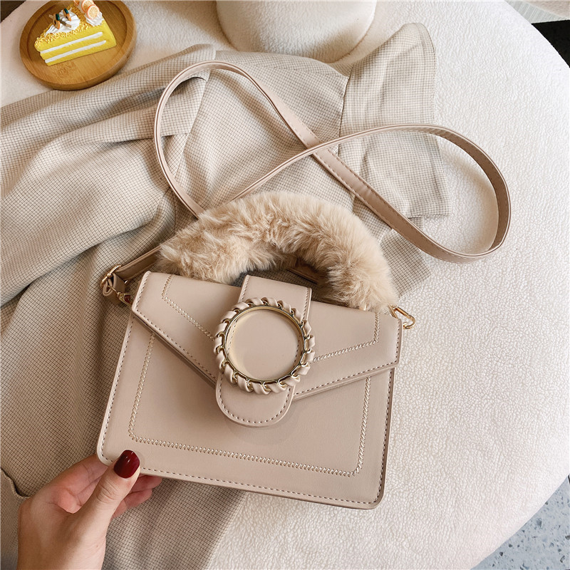Autumn Winter furry handle square bags women handbags ladies hand bag luxury purses and handbags for women