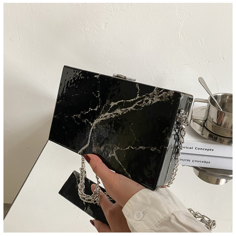 2021 New European And American Retro Marble Pattern Box Bag Ins Fashion Chain Shoulder Bag Ladies  Handags