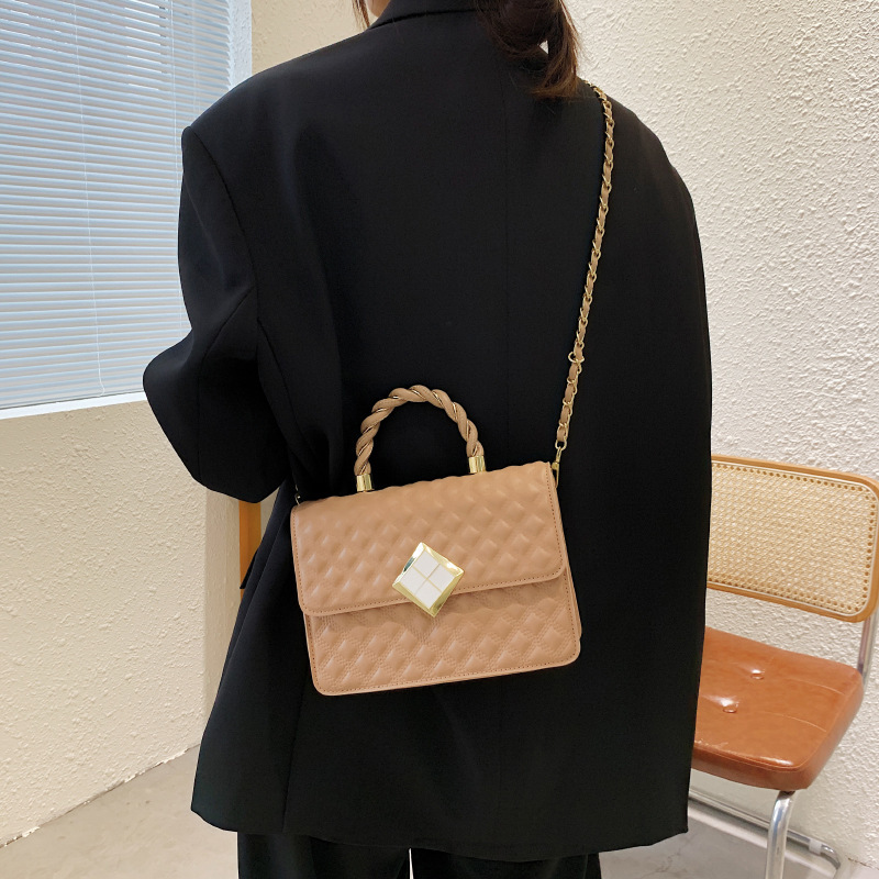Diamond Texture Chain Simple Leather Messenger Bag Handbag
