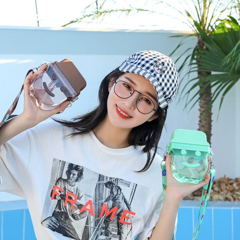 Ladies PVC Transparent One-Shoulder Diagonal Cartoon Water Cup Bag