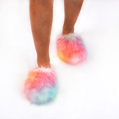 2021 New Imitation Fox Fluff Women'S Slippers Warm Feet In Winter House Slippers Ins Popular Colorful Fur Slippers
