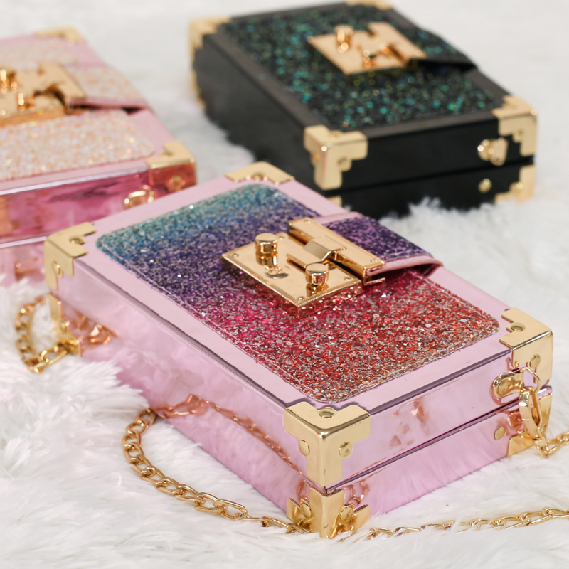 Wholesale Luxury Messenger Bags Fashion Purses Lock Sequins Chain Clutch Bag Bling Purse And Handbags Women