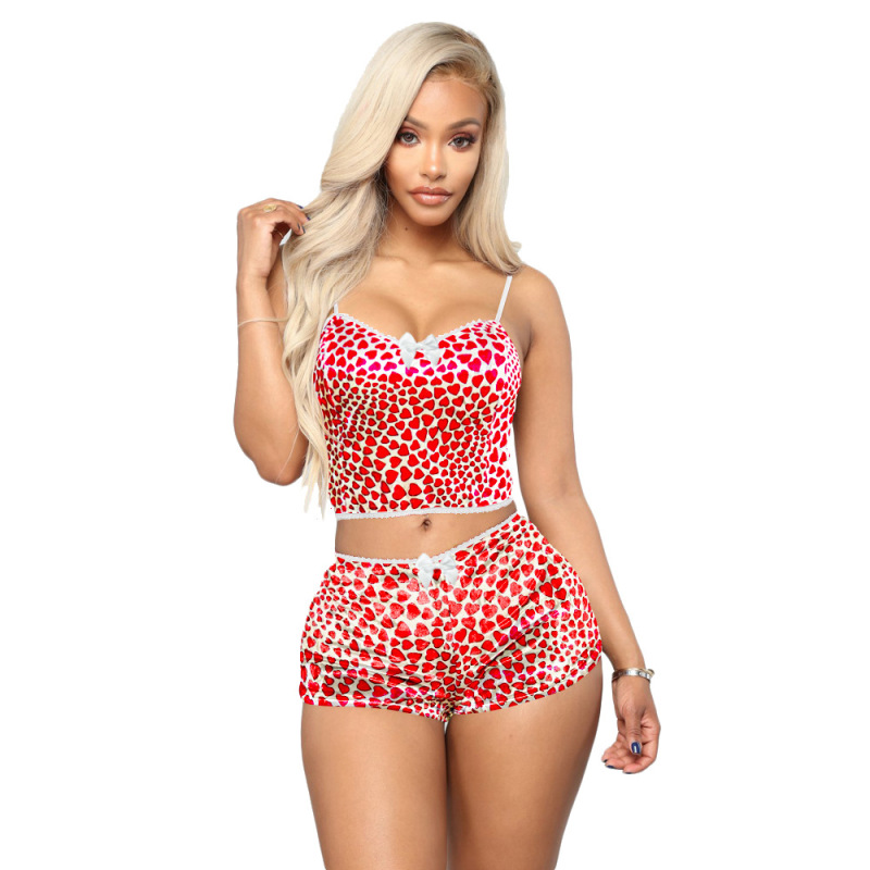2021 Hollow Sexy Print Slim Velvet Two-Piece Shorts Nightclub Outfit