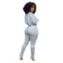 Women'S Autumn And Winter Simple Fashion Casual Sports Round Neck Pleated Drawstring Long-Sleeved Trousers Suit 2 Pieces Set