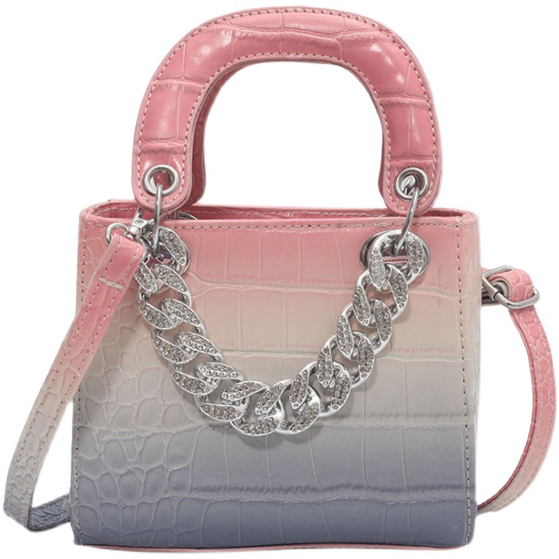 Crocodile Pattern Diamond Chain Small Square Bag Women Handbags