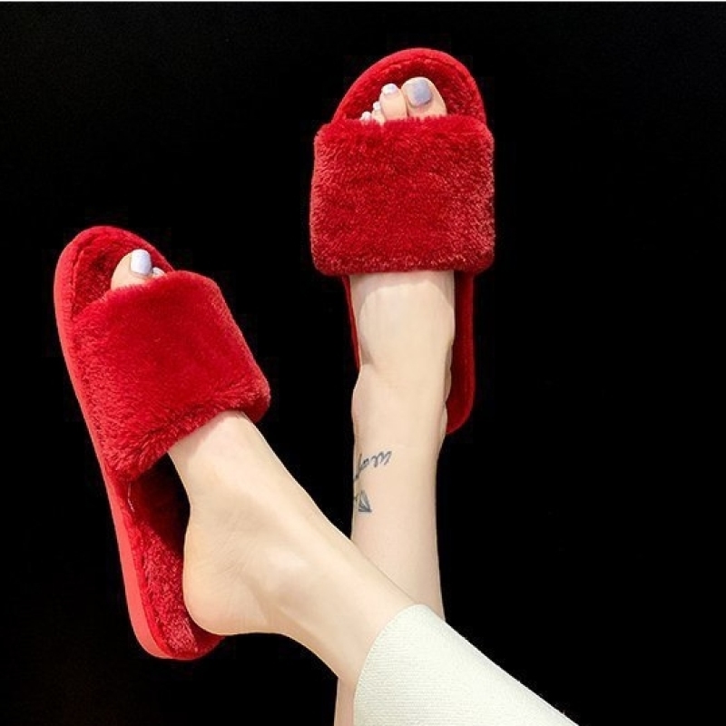 New Hot Selling Indoor Home Fluffy Plush Slippers In Autumn And Winter Large Size Slippers Cotton Wool Slippers Women