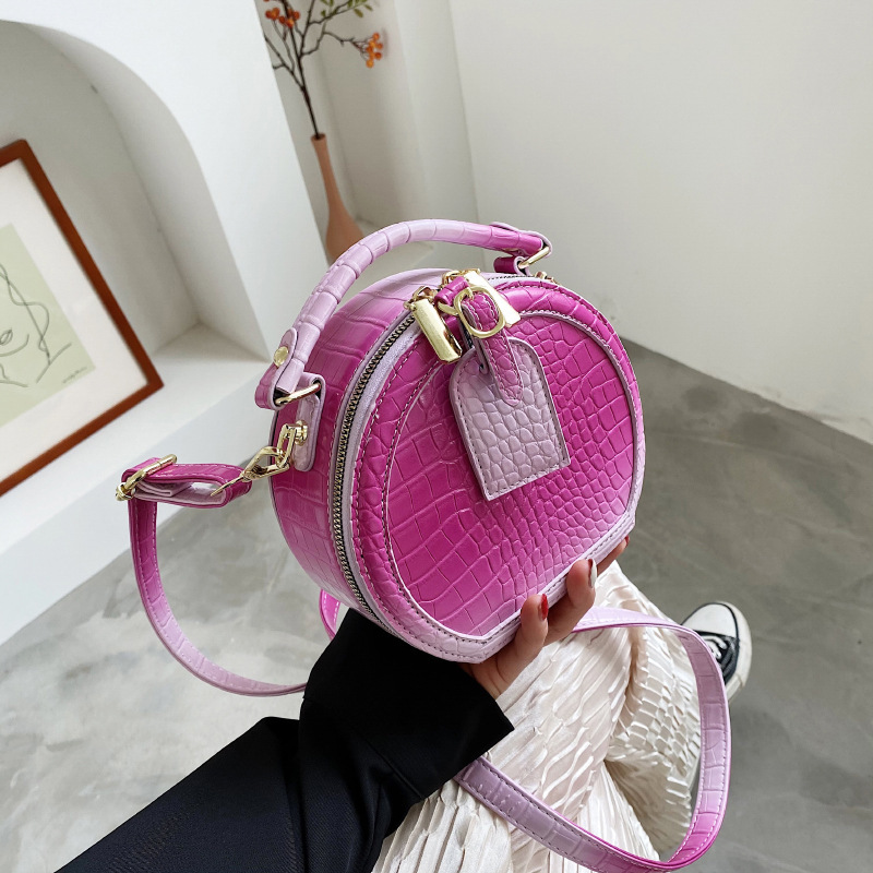 New Fashion Gradient Color PU Leather Handbags Designer Shoulder Round Bags For Women Hand Bags Ladies Purses 2021