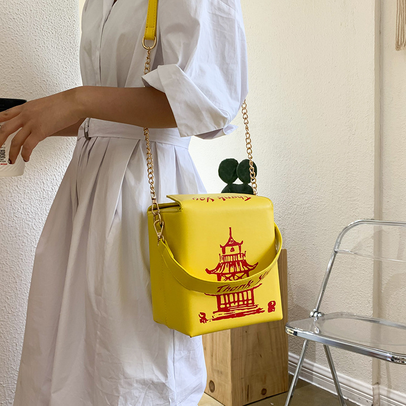 Chinese Style Pu Chain Messenger Bag Printed Shoulder Bag
