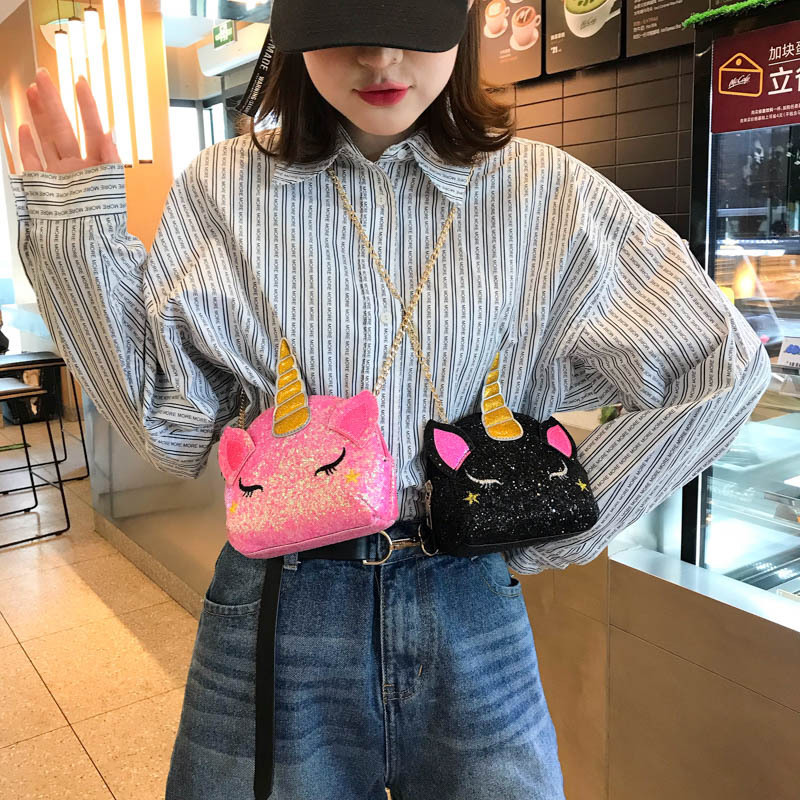Summer Sequin Unicorn Chain Bag Cute Colorful Girls Mini Messenger Bag Kids Purses Handbag Purse Luxury Handbags for Women
