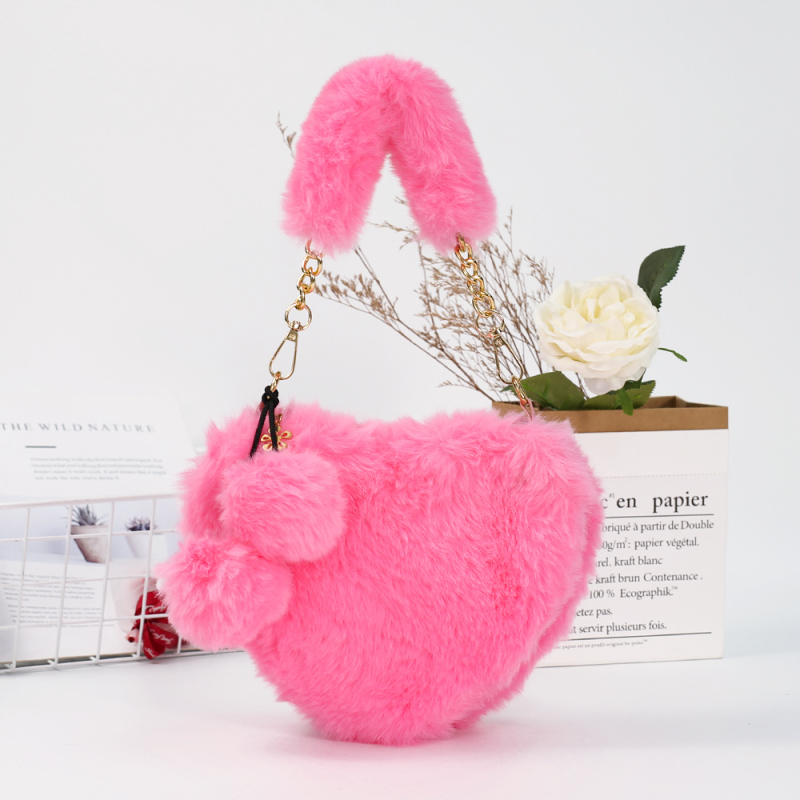 Ins Fun Creatibe Love Heart Shape Crossbody Handbags Autumn And Winter New Plush Purses And Handbags For Women