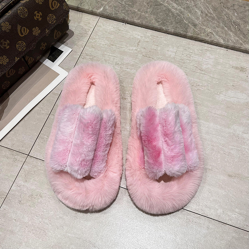 Autumn And Winter New Flip Flops House Slippers Fashion Women'S Slippers Plush Fur Fluffy Soft Slippers