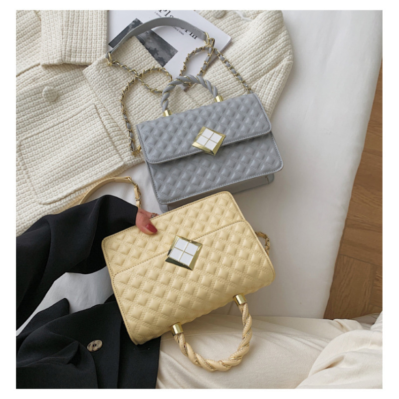 Diamond Texture Chain Simple Leather Messenger Bag Handbag