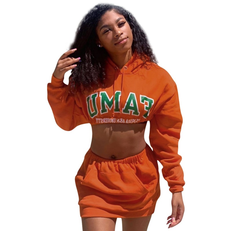 Amazon Euro-American Women'S Autumn Bag Hip Skirt Long-Sleeved Hooded Sweater Miniskirt Two-Piece Suit