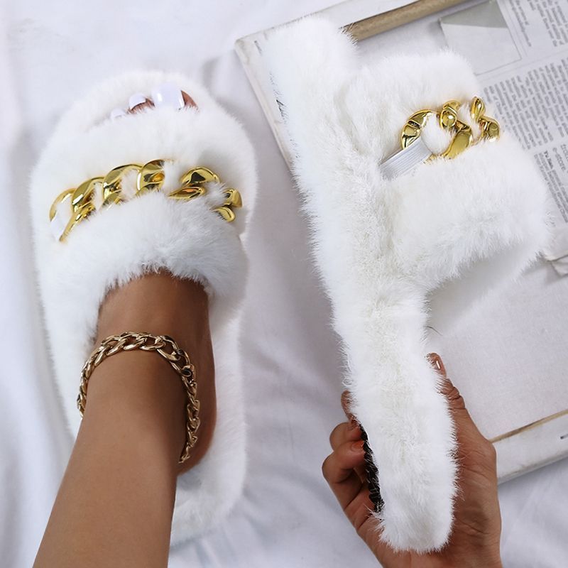 Wholesale Amazon Hot Sandals Women 2021 New European And American Flat Bottom Wool Metal Sexy Luxury Slippers
