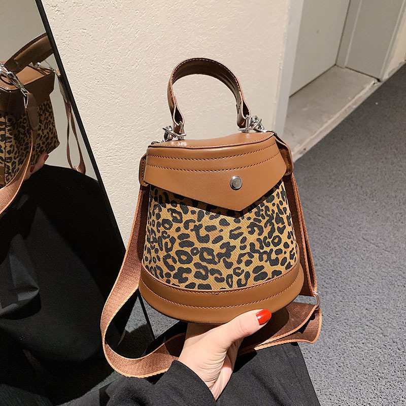 2021 Fashion Leopard Bag Handbag Women Pu Leather Small Female Shoulder Ladies Purse Bucket Handbags