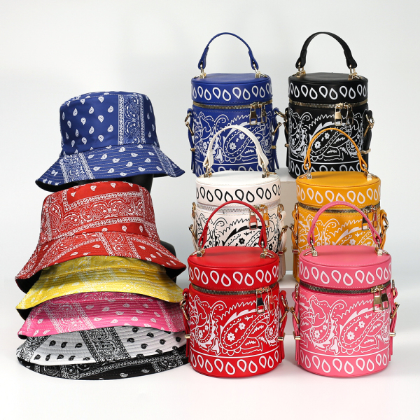 Chapeau de seau de pêcheur de fleur de cajou et sac à main de femme sac seau diagonal