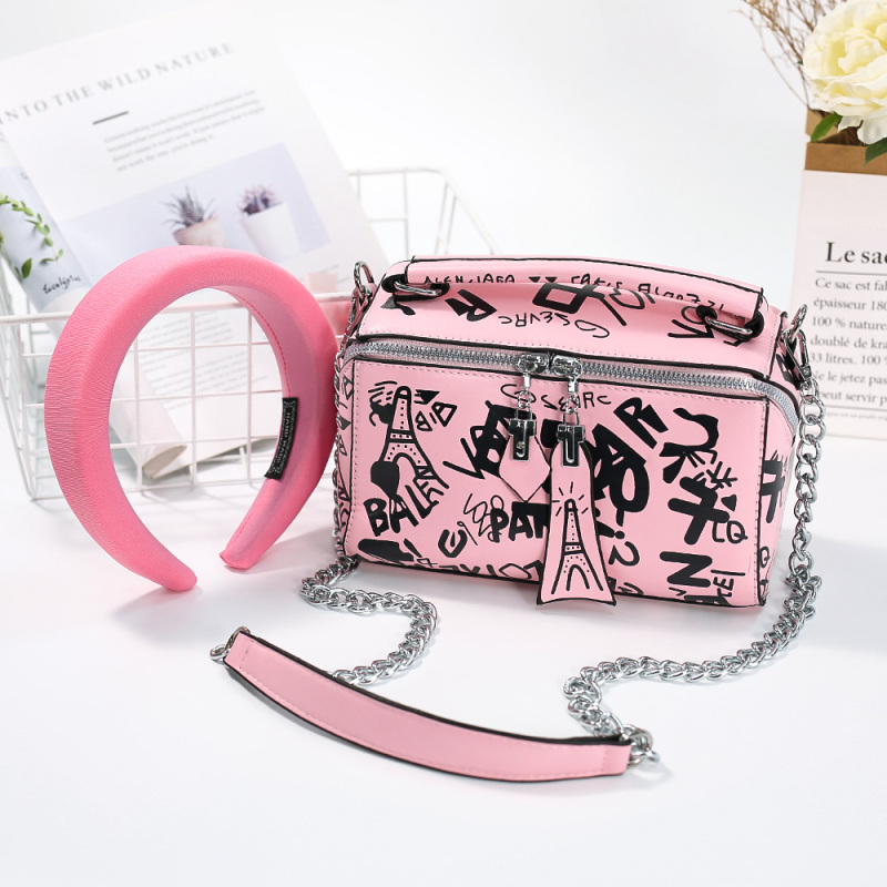New Fashion Graffiti Women Hand Bags And Hair Band 2 Pieces Set Ins Popular Crossbody Messenger Bags Purses And Handbags Women
