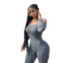 Ins New Summer Elastic Women'S Sexy One-Shoulder Tight Sports Jumpsuit And Send Sleeves