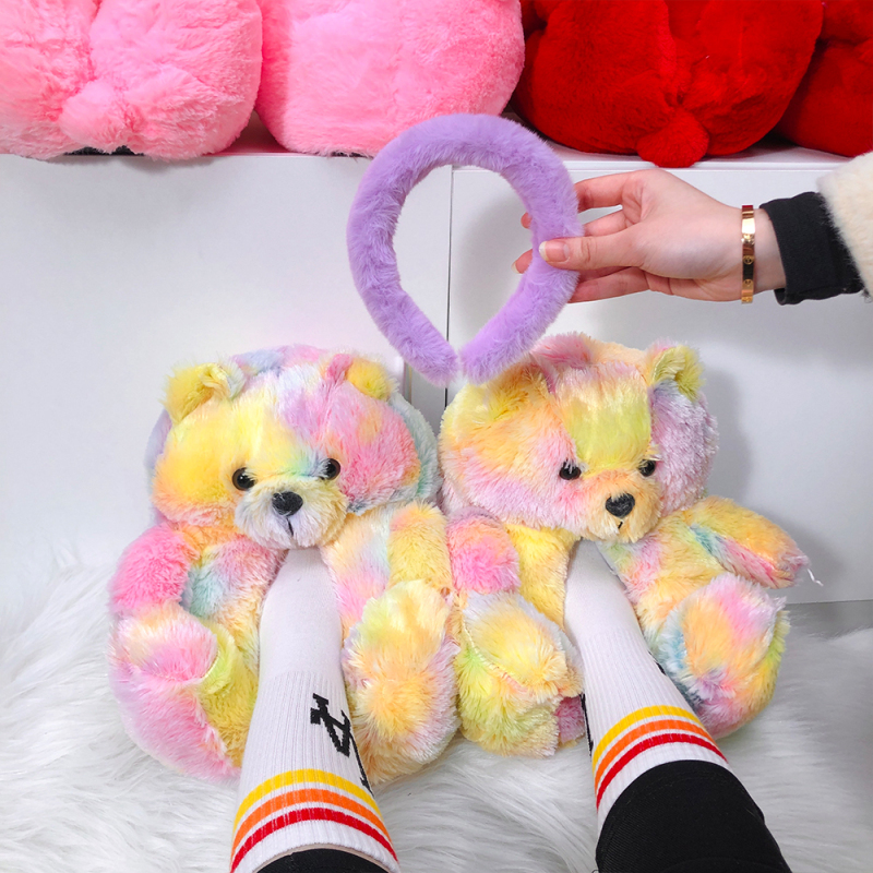 Plush Headband Accessories And Fur Bear Slippers Set