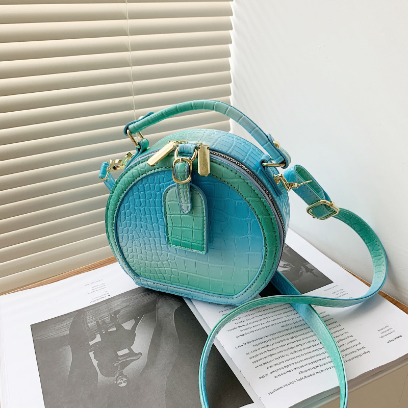 New Fashion Gradient Color PU Leather Handbags Designer Shoulder Round Bags For Women Hand Bags Ladies Purses 2021