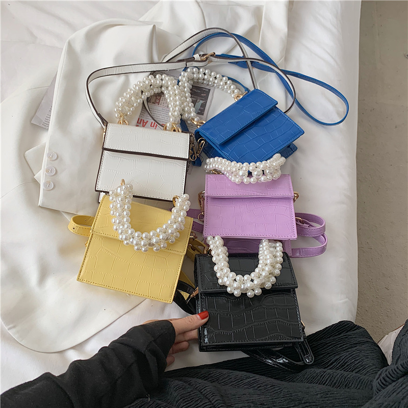 New style pearl chain crocodile pattern small square bag designer purses and handbags for women purses