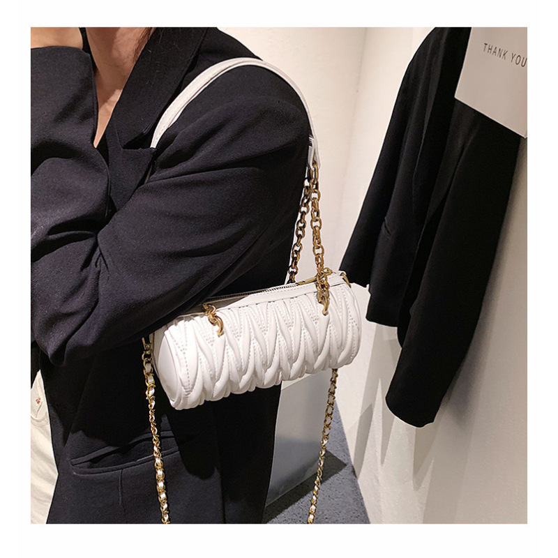 Hot Sales New Trendy Fashion Chain Fold Cylinder Bag Real Leather Handbags Ins Messenger Luxury Handbags For Women Hand Bags