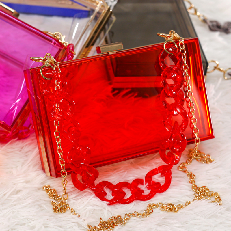 Ladies One Shoulder Crossbody Transparent Acrylic Handbag Chain Small Square Bag