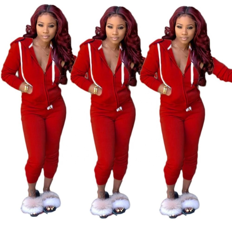 Amazon Hot Sale Autumn And Winter Euro-American Women'S Solid Color Suit Sports Two-Piece Suit