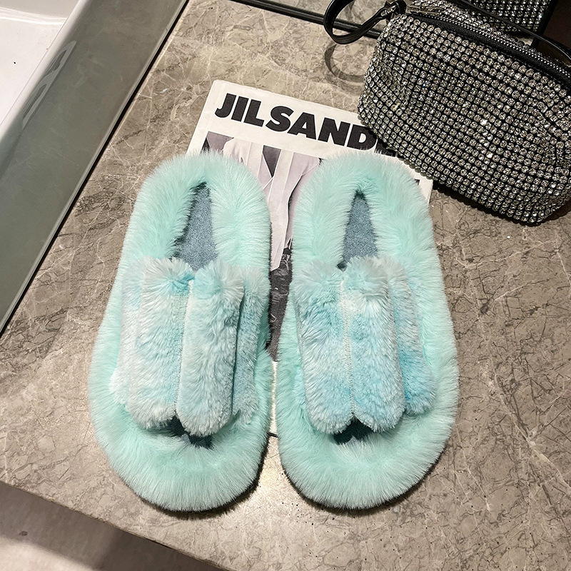 Autumn And Winter New Flip Flops House Slippers Fashion Women'S Slippers Plush Fur Fluffy Soft Slippers