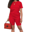 Red purse and jumpsuit