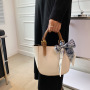 Leather Bucket Bag Ladies Silk Scarf Handbag